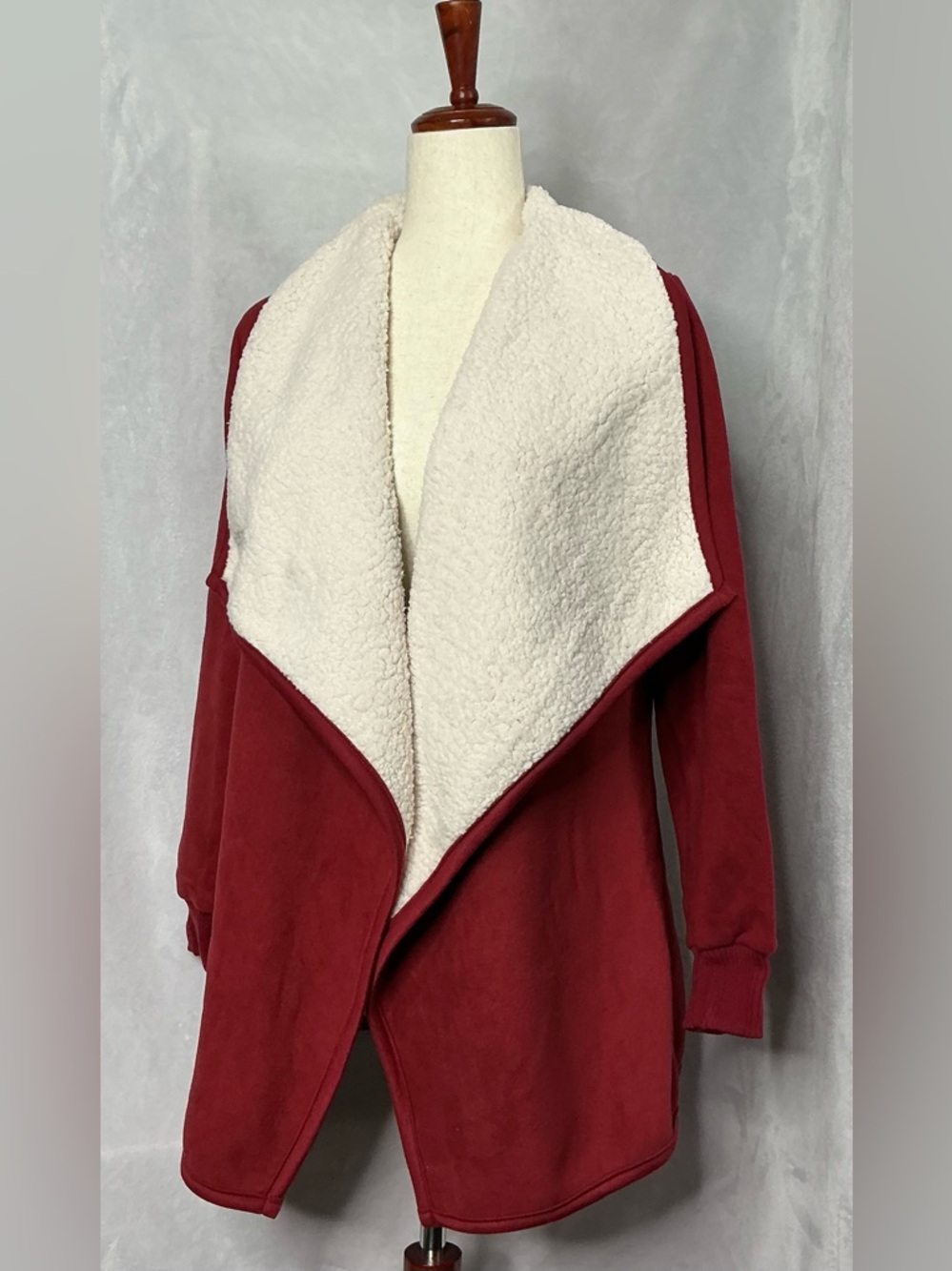 NWT Leehanton Solid Wine Sherpa Lined Cardigan Jacket Medium